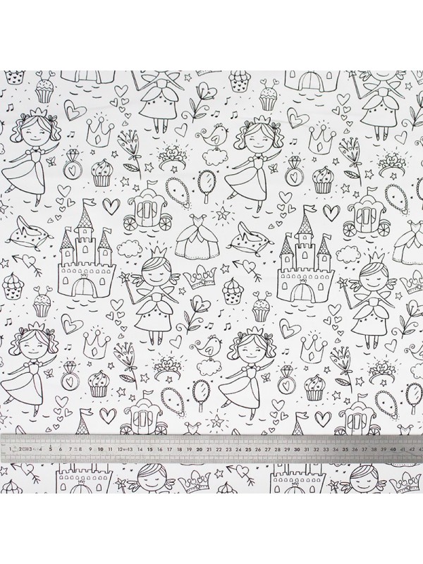tissu à colorier princesses en coton